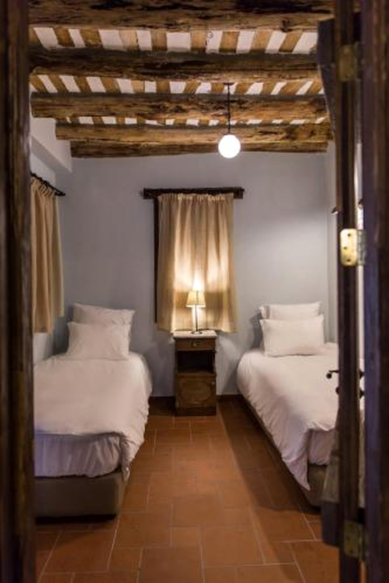Twin beds, cottage room