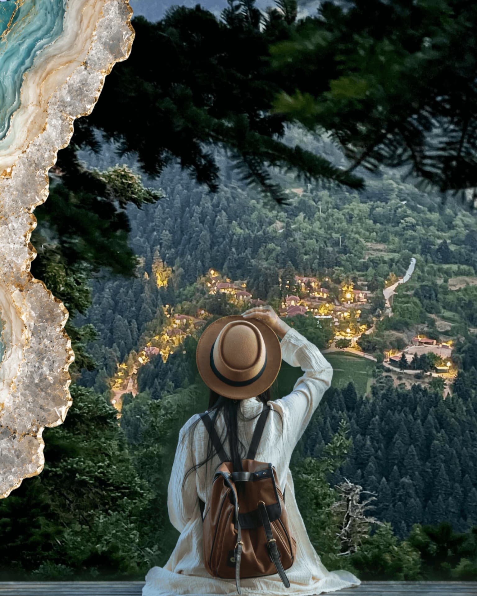A woman looking out over the mountain village of Montanema